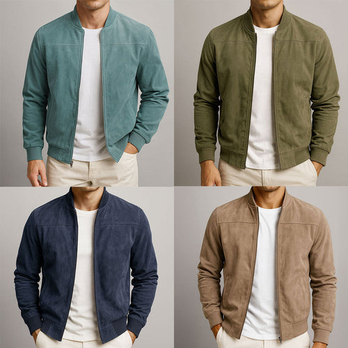 Men's Suede Zip-Up Long Sleeve Jacket – Casual Slim Fit Coat