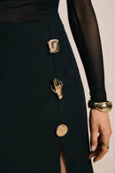 Metal Buckle High Waisted Slim Split Skirt