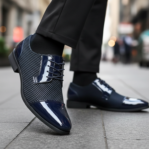 Men’s Patent Leather Oxford Shoes With Dotted Pattern – Formal Dress Shoes