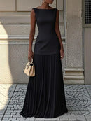Women's Sleeveless Maxi Dress with Flowing Pleats – Elegant Bridesmaid Gown