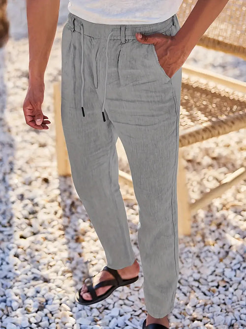 Men's Wide-Leg Linen Trousers – Drawstring Casual Summer Pants