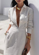 Women's Linen Shirt And Maxi Skirt Set – Elegant Summer Outfit