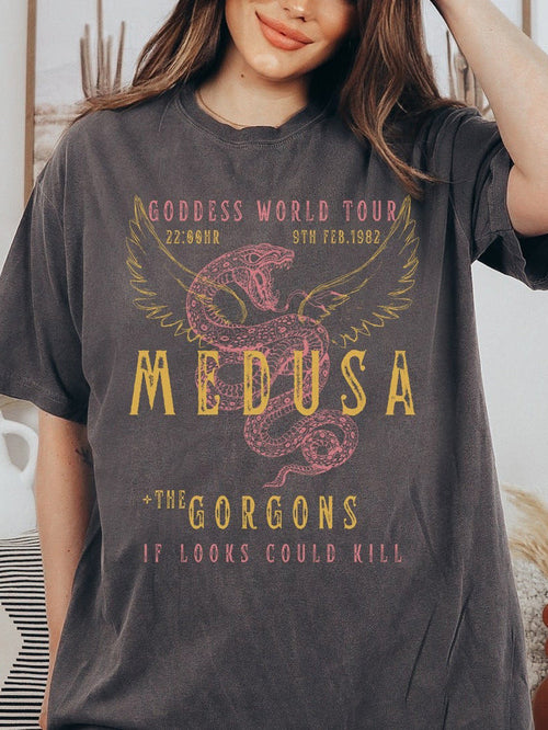 Women's Bold Letter Wings Snake Print Polo – Casual Round Neck T Shirt