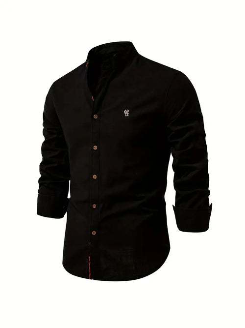 Men’s Band Collar Button Down Shirt - Stylish Long Sleeve