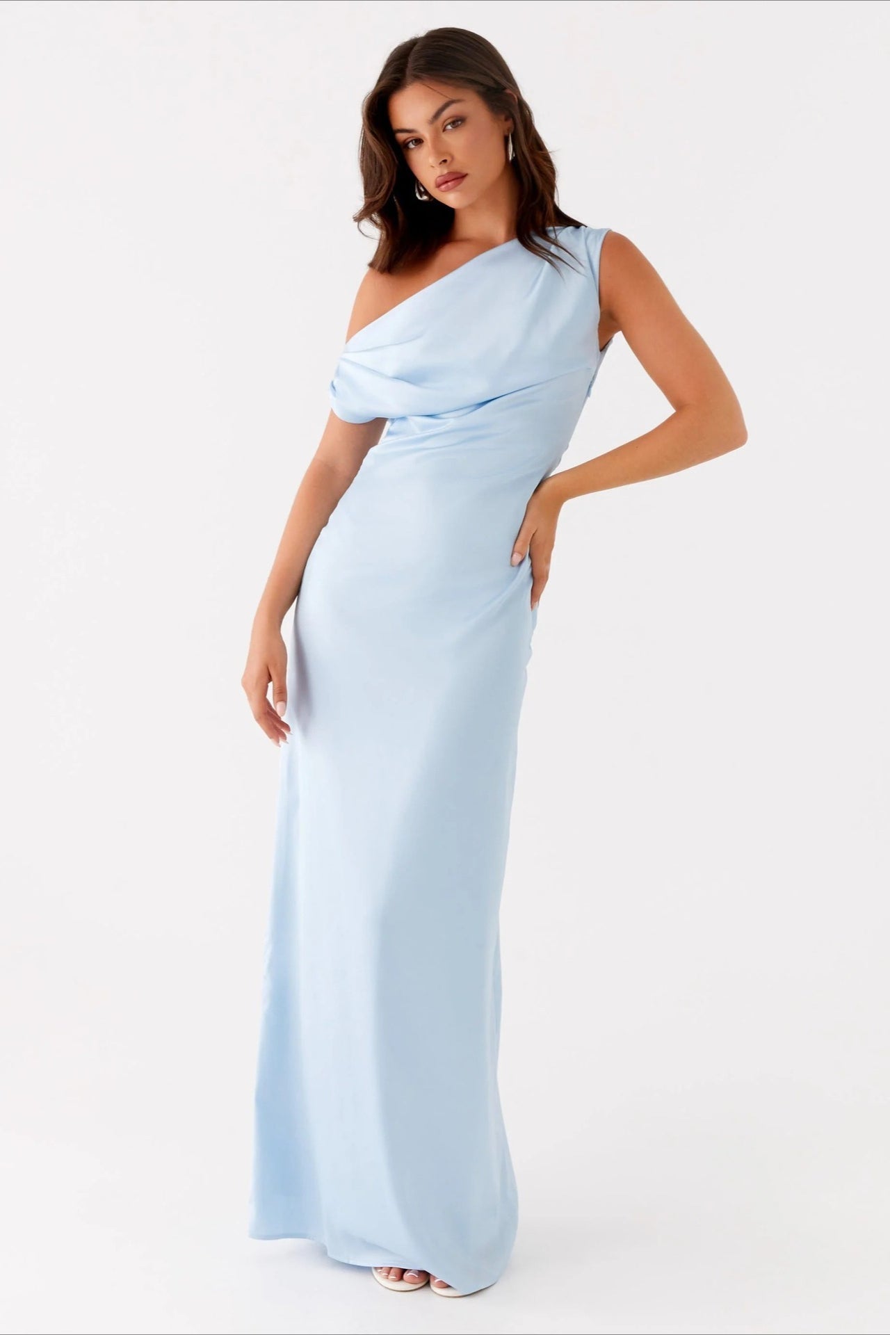 Solid Maxi Dress with Asymmetric Neckline