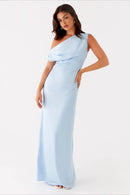 Solid Maxi Dress with Asymmetric Neckline
