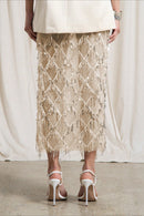 Sequin Fringe Slit Midi Party Skirt