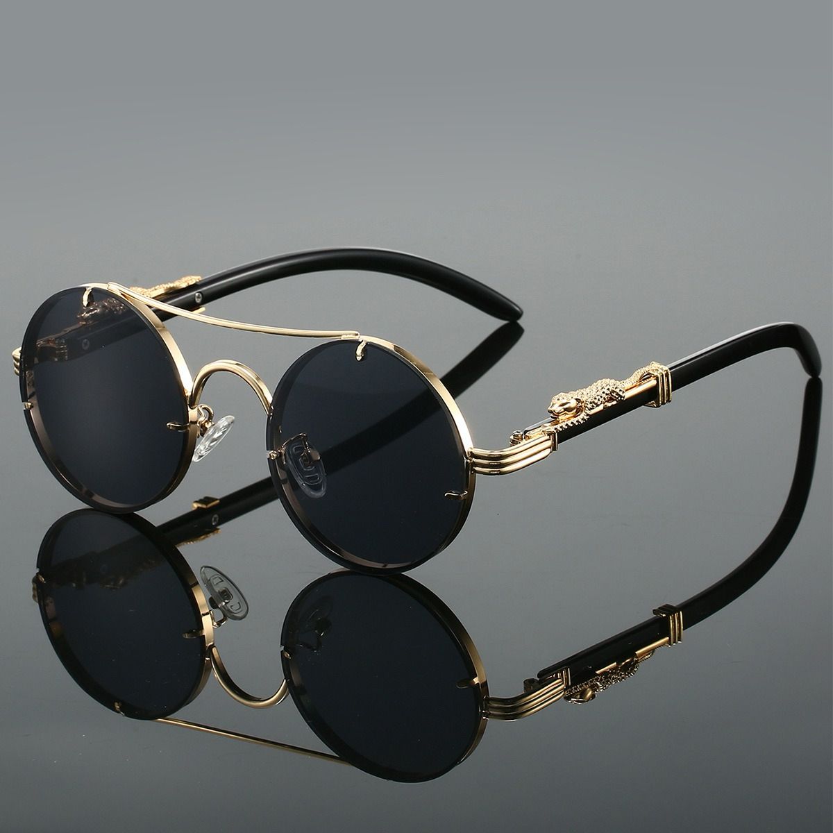 Retro Round Metal Sunglasses - Black