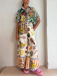 Women's Tropical Fruit Print Shirt And Wide Leg Pants Set – Summer Vacation Outfit