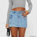 Denim Cargo Pocket Low Waist Skirt