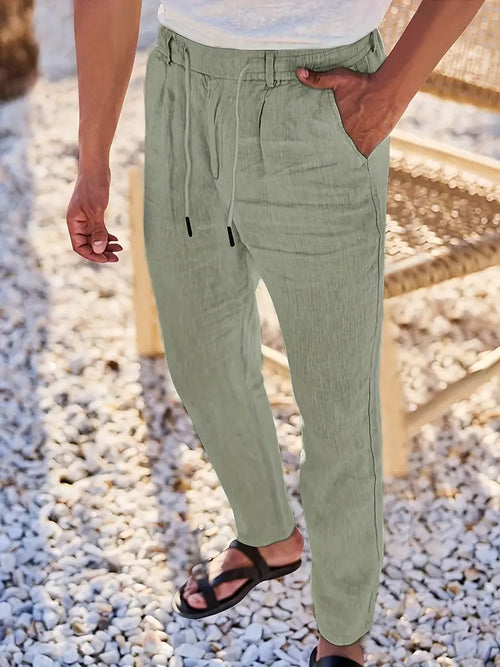 Men's Wide-Leg Linen Trousers – Drawstring Casual Summer Pants