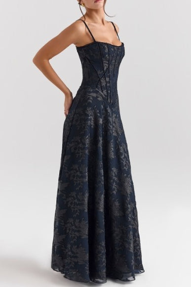 Women's Spaghetti Strap Chiffon Floral Formal Dress – Elegant Maxi Dress