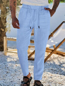 Men's Wide-Leg Linen Trousers – Drawstring Casual Summer Pants