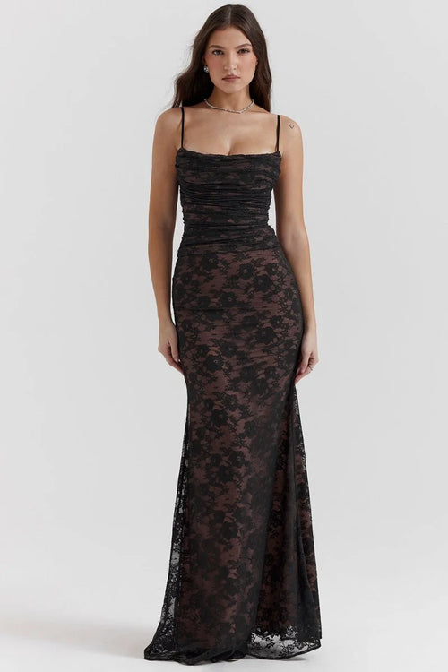 Women's Lace Bodycon Maxi Dress Set – Long Sleeve Cropped Jacket