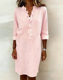 Dorelle Linen-Blend Ruffle Shift Dress