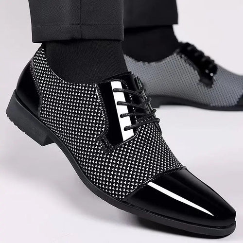 Men’s Patent Leather Oxford Shoes With Dotted Pattern – Formal Dress Shoes
