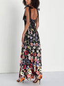 Women's Elegant 3D Embroidered Floral Maxi Dress – Luxury Evening Dress