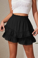 Ruched Tiered Ruffle Hem Elastic Waist Skort