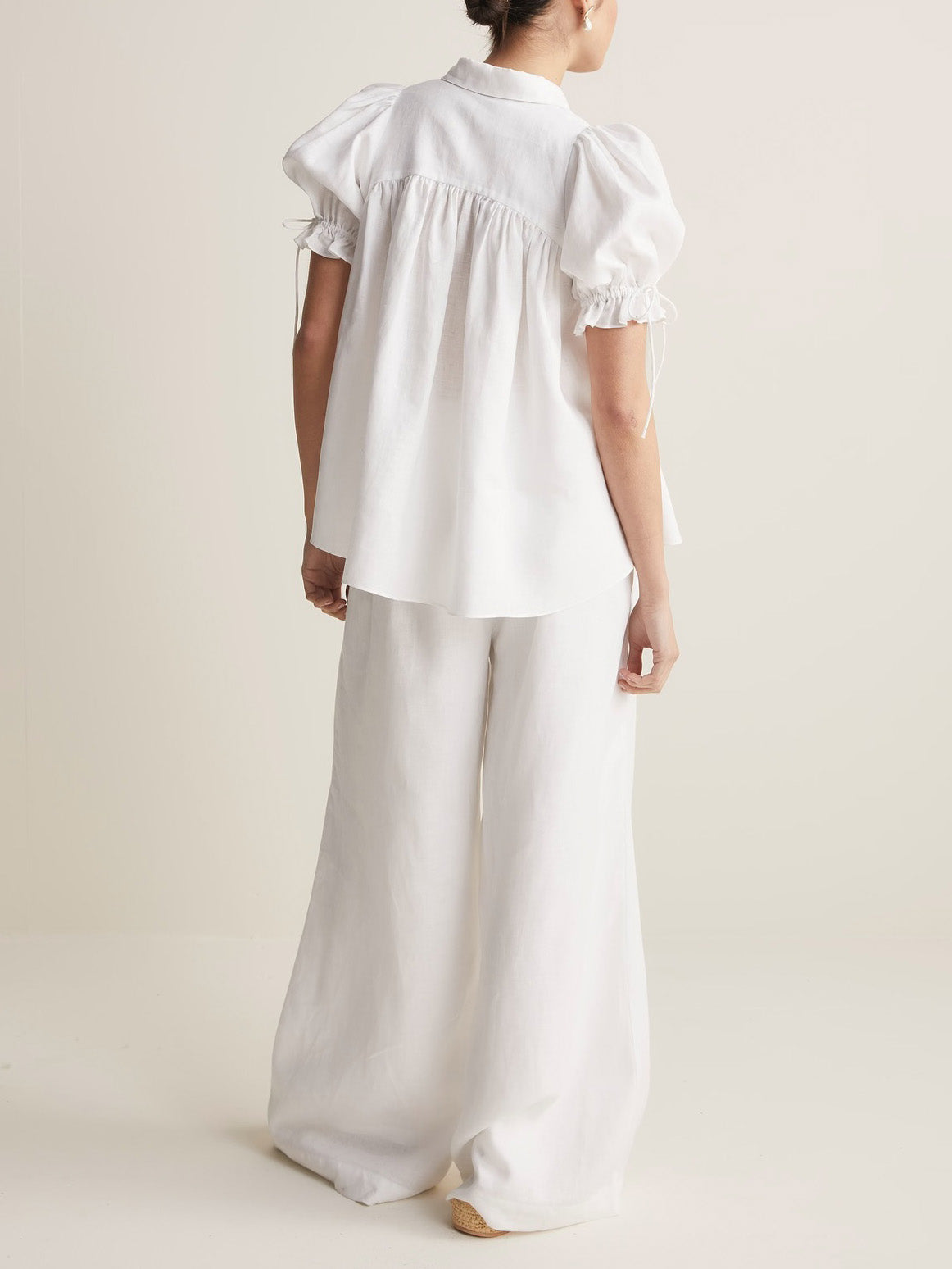Women's Puff Sleeve Drawstring Short Sleeve Blouse With Buttons – Chic Top