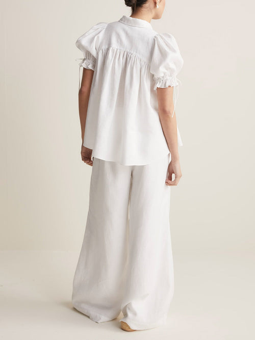 Women's Puff Sleeve Drawstring Short Sleeve Blouse With Buttons – Chic Top
