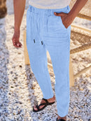 Men's Wide-Leg Linen Trousers – Drawstring Casual Summer Pants