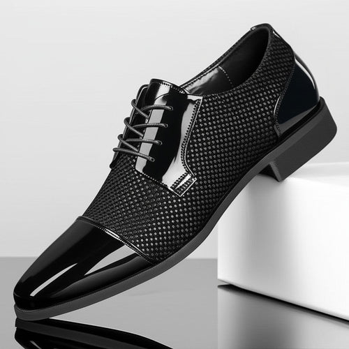 Men’s Patent Leather Oxford Shoes With Dotted Pattern – Formal Dress Shoes