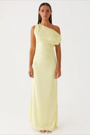 Women's Solid Asymmetric Neckline Formal Maxi Dress – Evening Gown