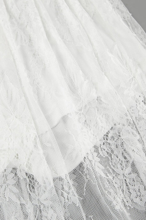 Sexy Sheer Brocade Lace White Jacquard Maxi Skirt