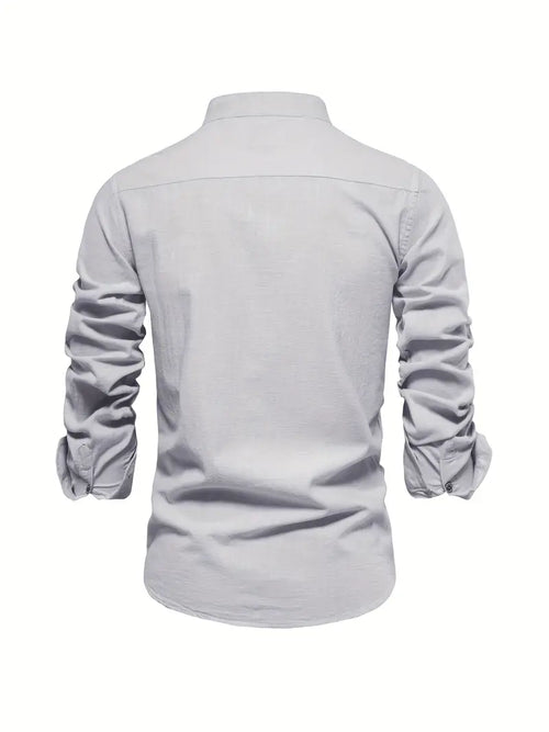 Men’s Band Collar Button Down Shirt - Stylish Long Sleeve