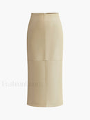 Faux Leather Piping Sit Midi Skirt