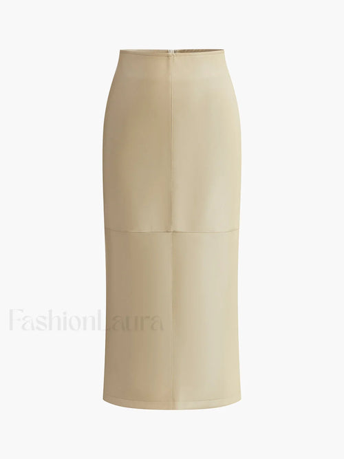 Faux Leather Piping Sit Midi Skirt