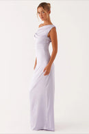 Women's Solid Asymmetric Neckline Formal Maxi Dress – Evening Gown