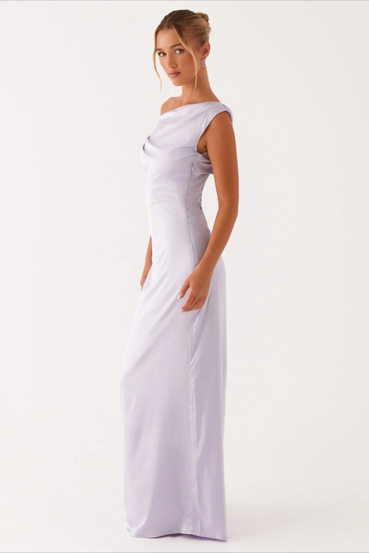 Solid Maxi Dress with Asymmetric Neckline