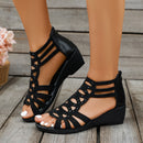 Women's Glitter Platform Open Toe Sandals – Stylish Zip-Up Wedge