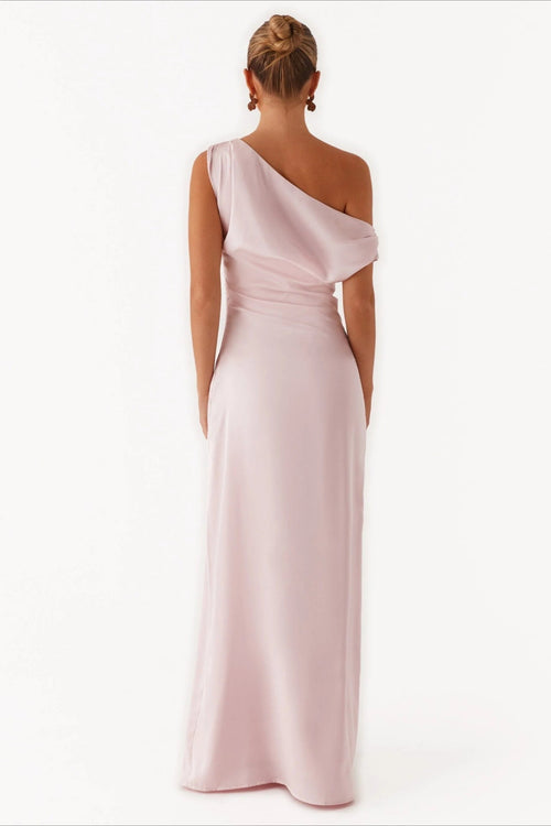 Solid Maxi Dress with Asymmetric Neckline