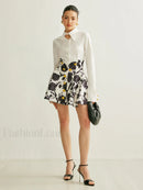 Floral Print Button-Detail Skirt