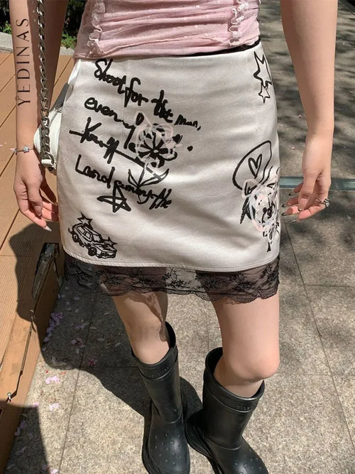Gothic Print Funny Lace Mini Skirt