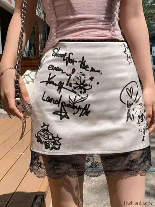 Gothic Print Funny Lace Mini Skirt