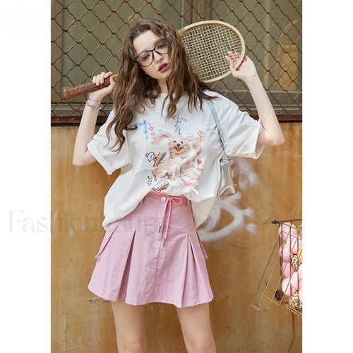Green Pleated Sporty A-Line Skirt