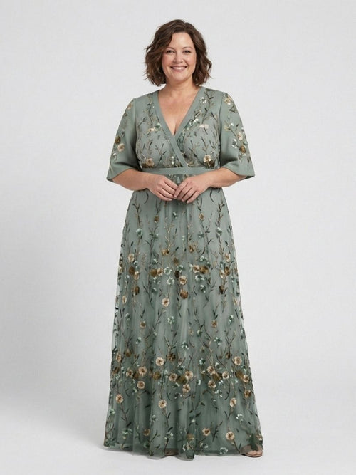 Women's Long Floral V-Neck Maxi Dress – Elegant Summer Flow Dress