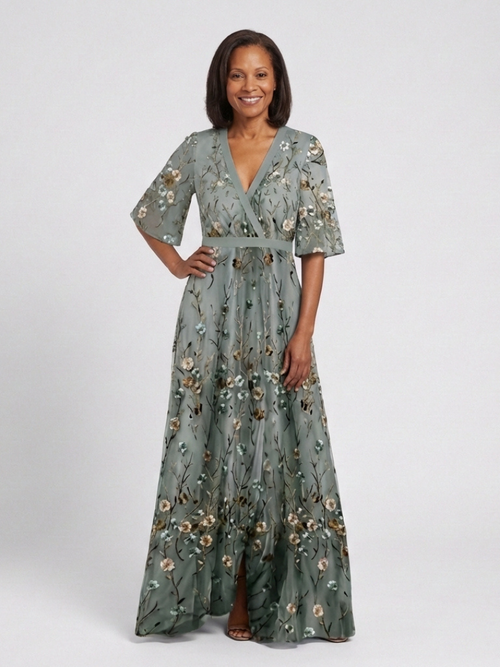 Women's Long Floral V-Neck Maxi Dress – Elegant Summer Flow Dress