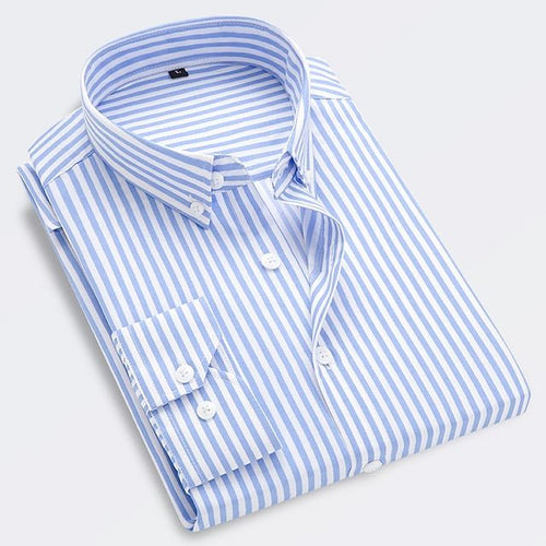 Men's Striped Long Sleeve Fitted Shirt – Button-Down Slim Fit Shirt