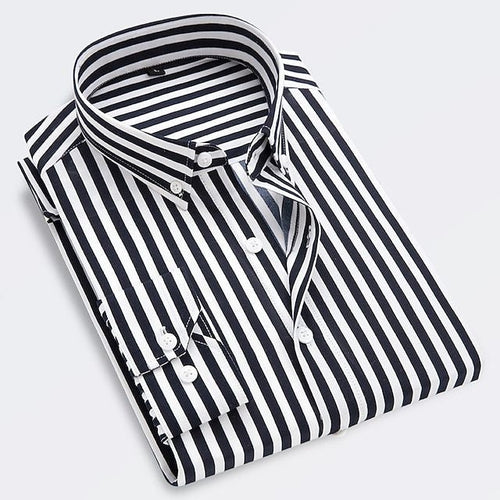 Men's Striped Long Sleeve Fitted Shirt – Button-Down Slim Fit Shirt