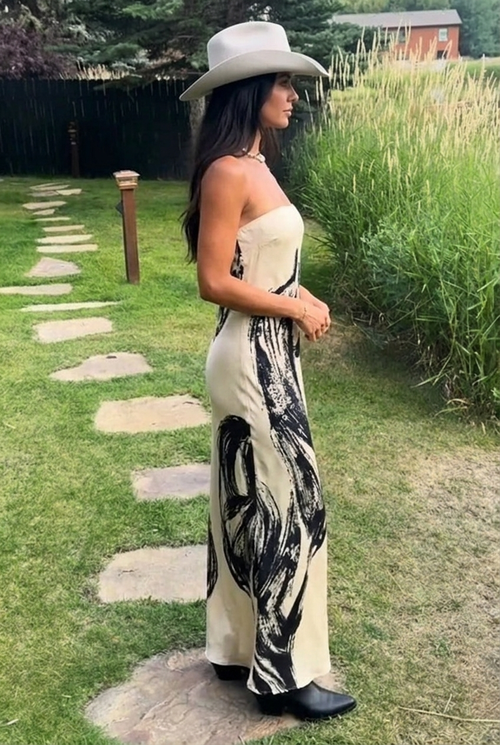 Horse print maxi tube dress side