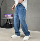 Men's Straight Leg Blue Jeans - Classic Casual Denim Pants