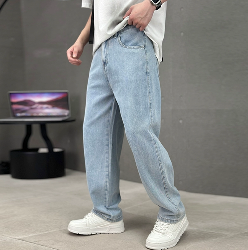 Men's Straight Leg Blue Jeans - Classic Casual Denim Pants