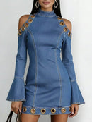 Women's Long-Sleeve Short Denim Dress – Ring Patterns Mini