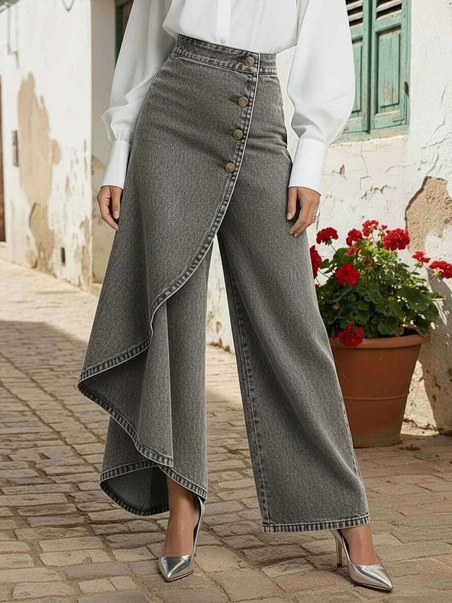 Women's High Waist Wide-Leg Denim Pants – Cape Style Flare Jeans
