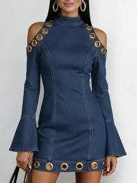 Women's Long-Sleeve Short Denim Dress – Ring Patterns Mini