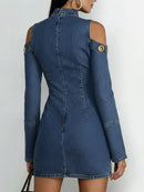 Women's Long-Sleeve Short Denim Dress – Ring Patterns Mini